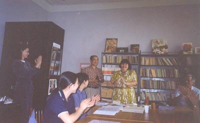 Delivery of the diplomas: O.A.Artamonova (teacher), Pan Cze (graduate), L.R.Bikteeva- the head by foreign branch.